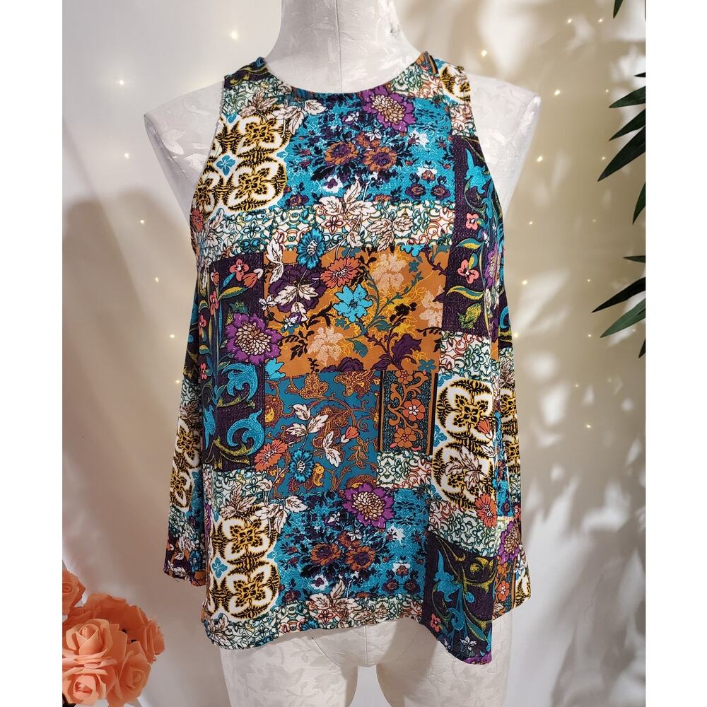 Vtg Eyeshadow Womens Y2K Patchwork Print Top Size S Paisley Floral Boho Hippie